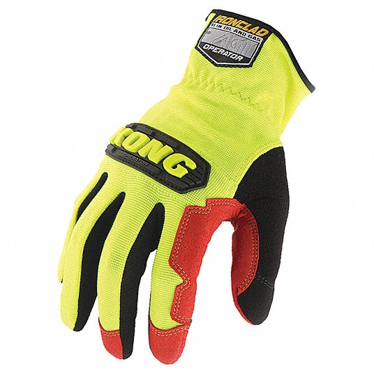 Mechanics Gloves: Riggers Glove, Full Finger, Synthetic Leather, Slip-On Cuff, Yellow, 1 PR