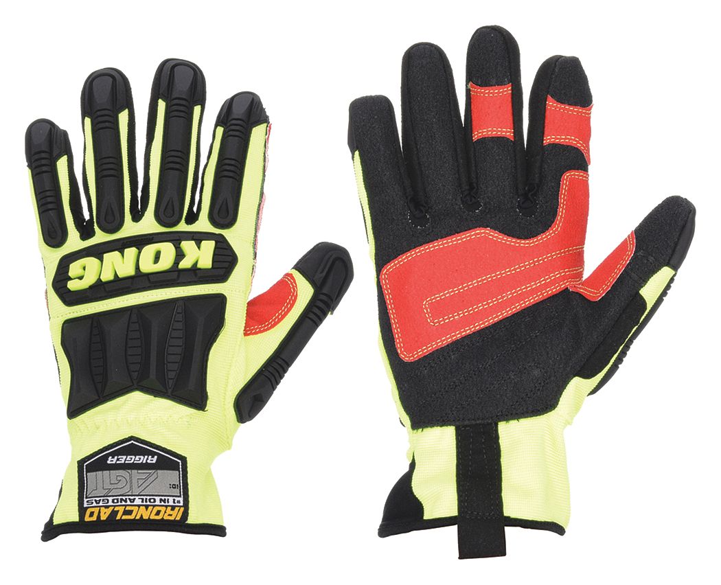 GANTS,P/ MONTEUR,RÉSIST CHOCS,DOIGT COMPLET,P/7,JNE À HT VIS,CUIR SYNTHÉTIQUE/SPANDEX/MSE/TPR