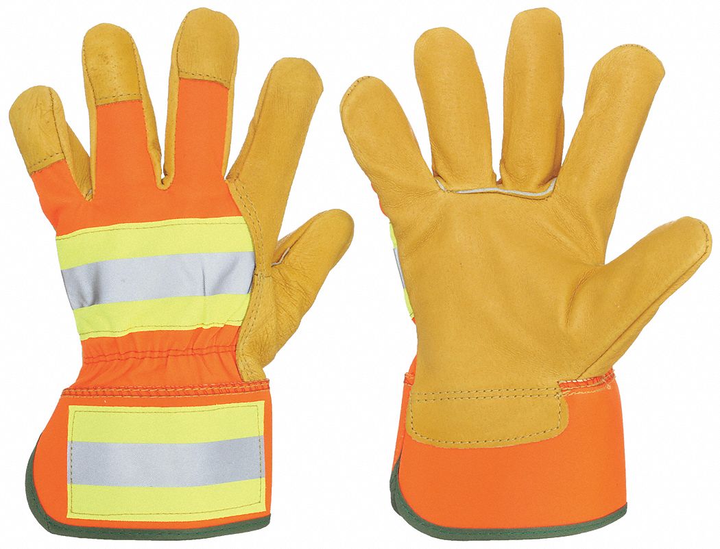 Leather Gloves: L ( 9 ), Pigskin, Premium, Glove, Full Finger, Safety Cuff, 1 PR