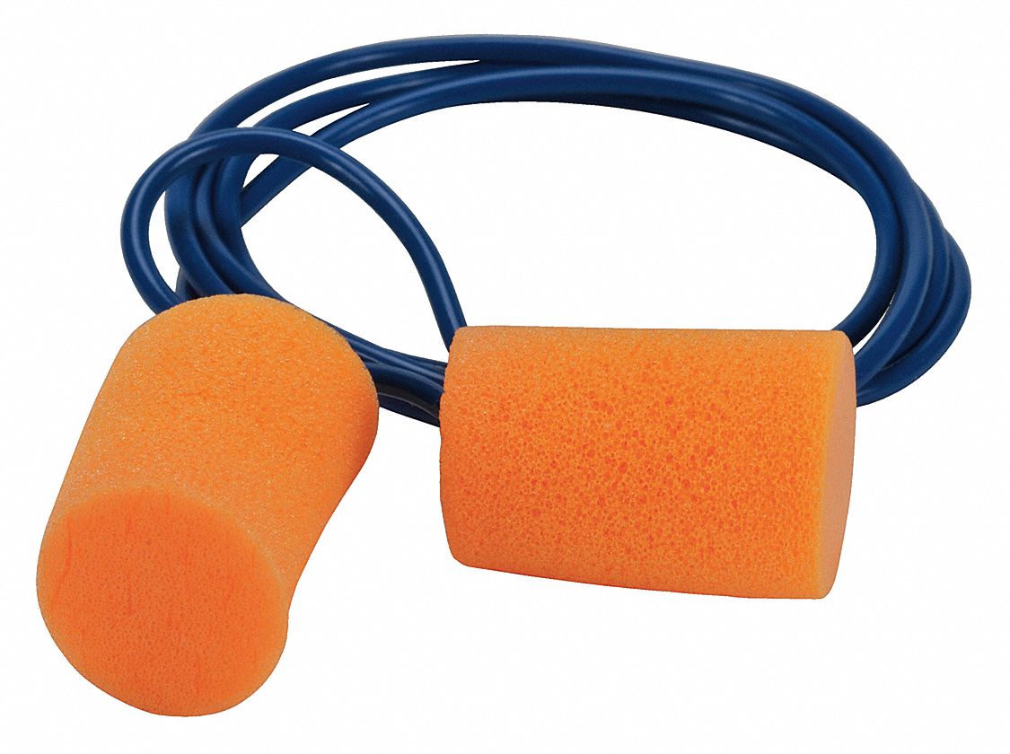 CONDOR Cylinder Ear Plugs, 29 dB Noise Reduction Rating NRR, Corded, M