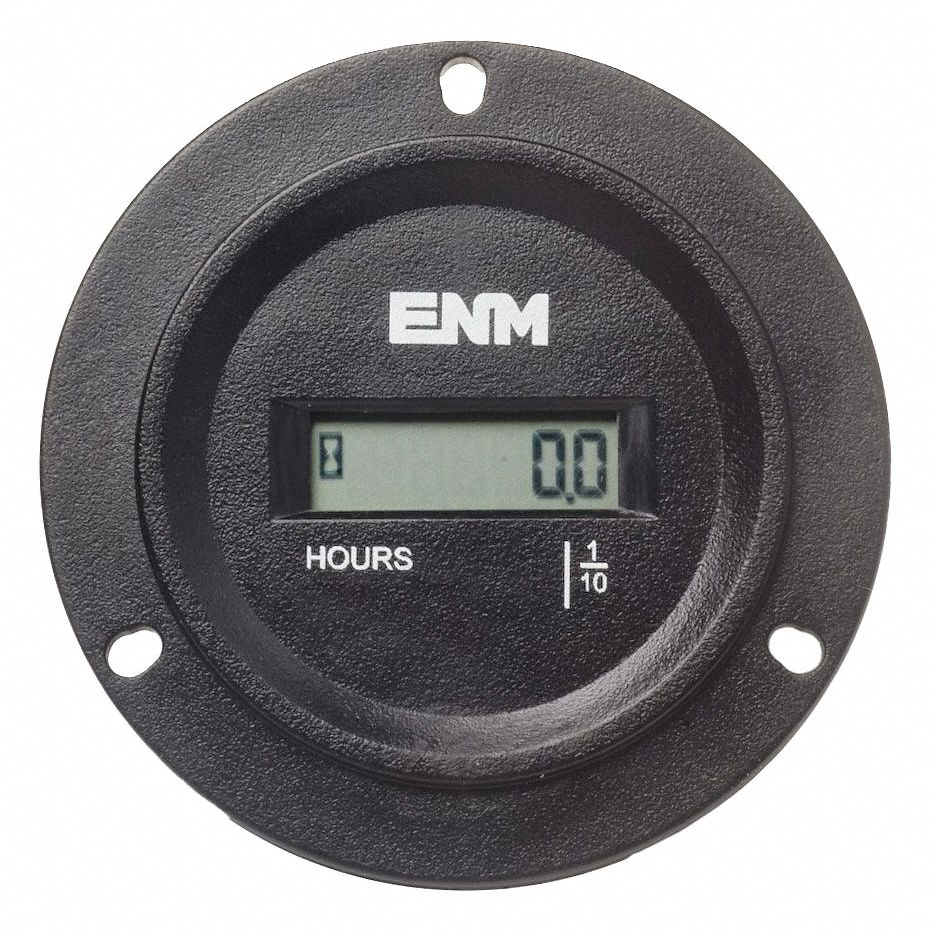 HOUR METER, 3-HOLE ROUND, LCD,FLANGE