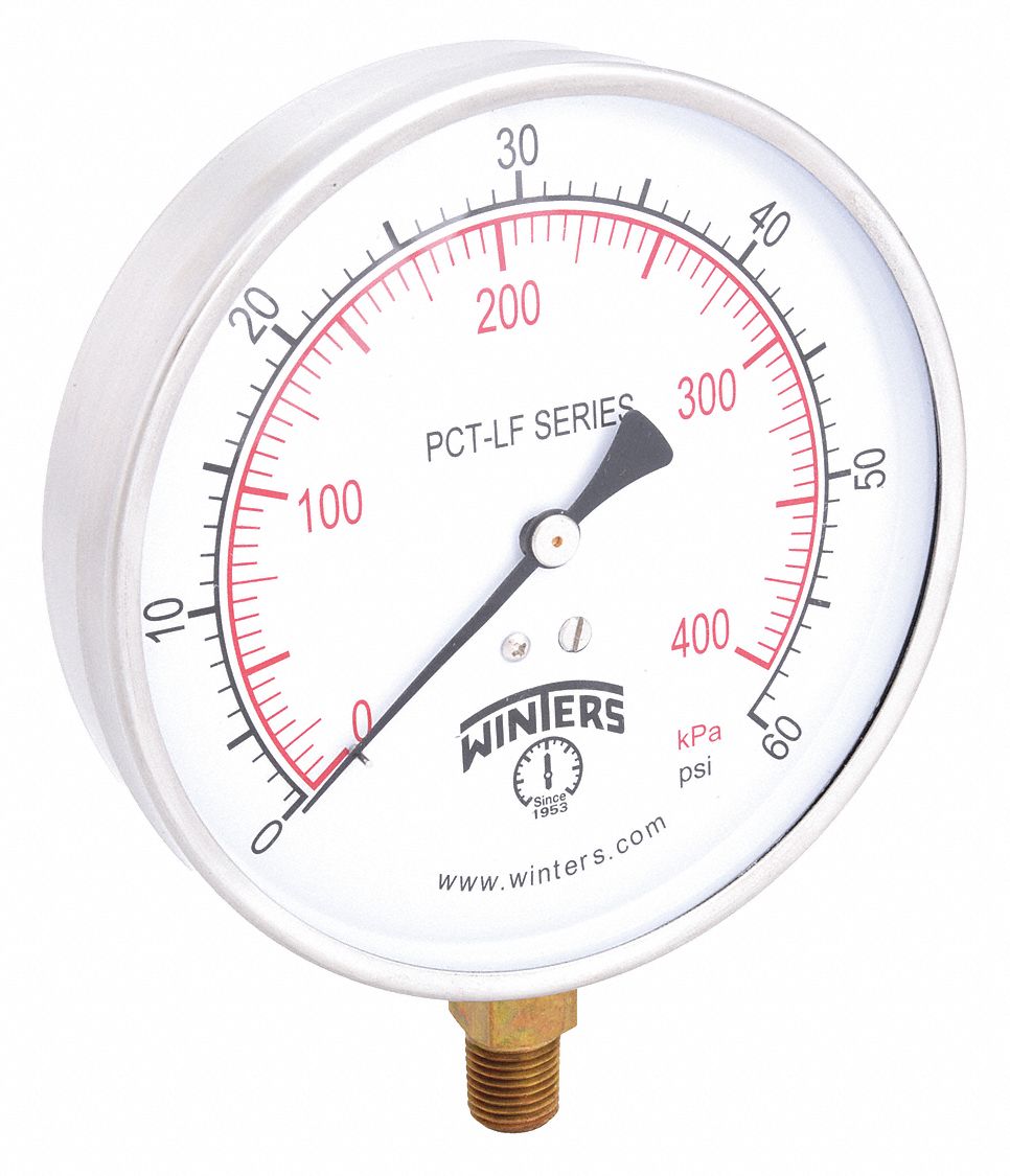Gauge, Pressure, 0 to 60 psi, 4-1/2 in.
