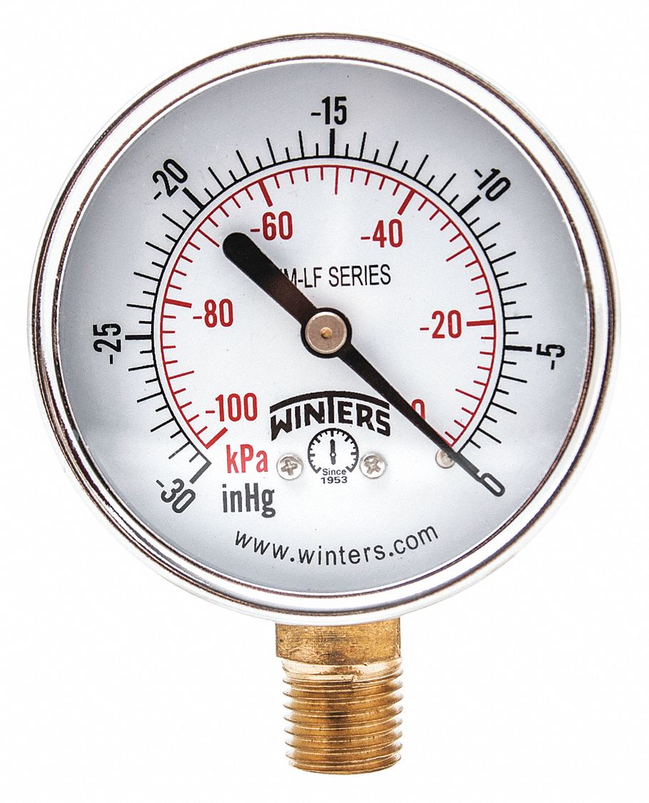 WINTERS PEM220LF Gauge,Pressure,30 in Hg Vac/kPa,4 in 