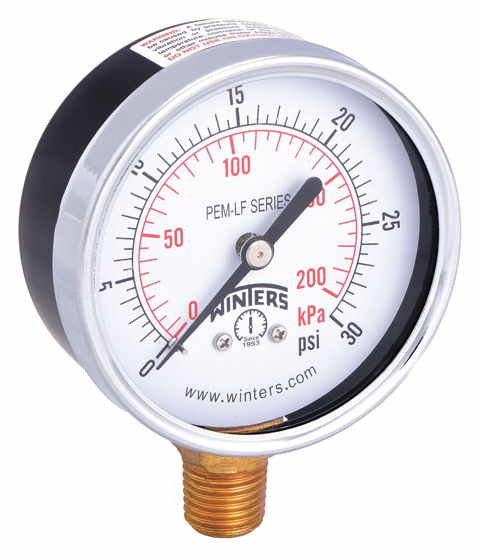 GAUGE,PRESSURE,0 TO 30 PSI,2-1/2 IN.