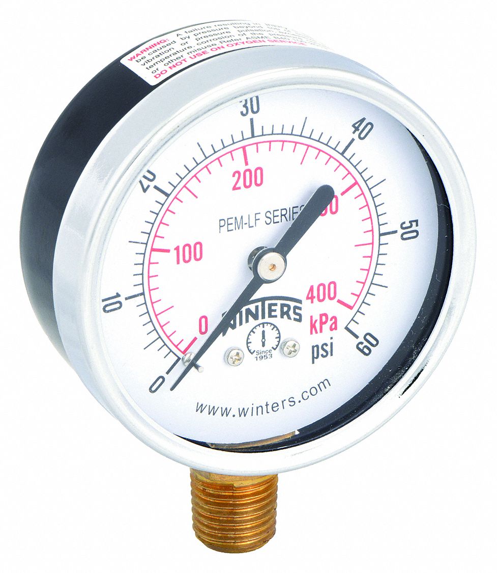 GAUGE,PRESSURE,0 TO 60 PSI,2-1/2 IN.