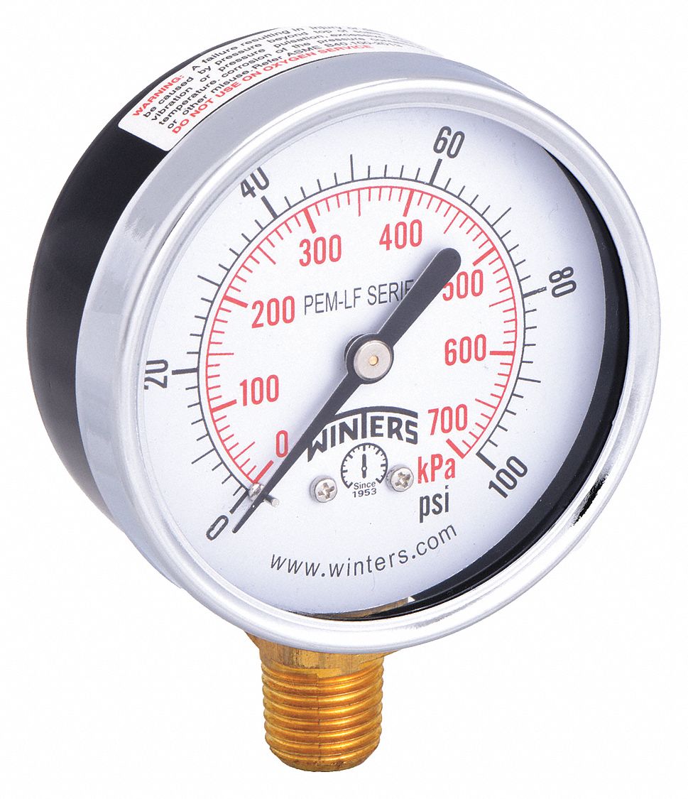 GAUGE,PRESSURE,0 TO 100 PSI,2-1/2 IN.