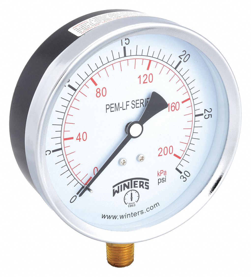 GAUGE,PRESSURE,0 TO 30 PSI,4 IN.