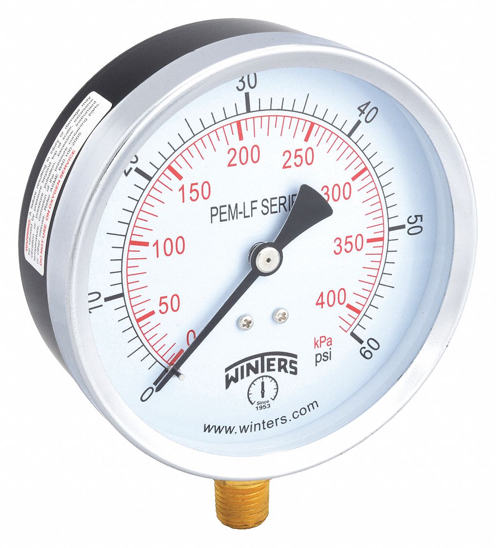 GAUGE,PRESSURE,0 TO 60 PSI,4 IN.