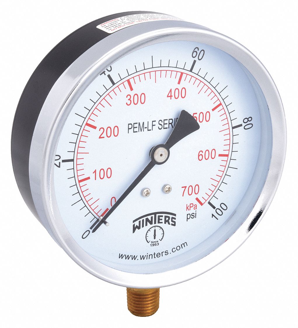 GAUGE,PRESSURE,0 TO 100 PSI,4 IN.