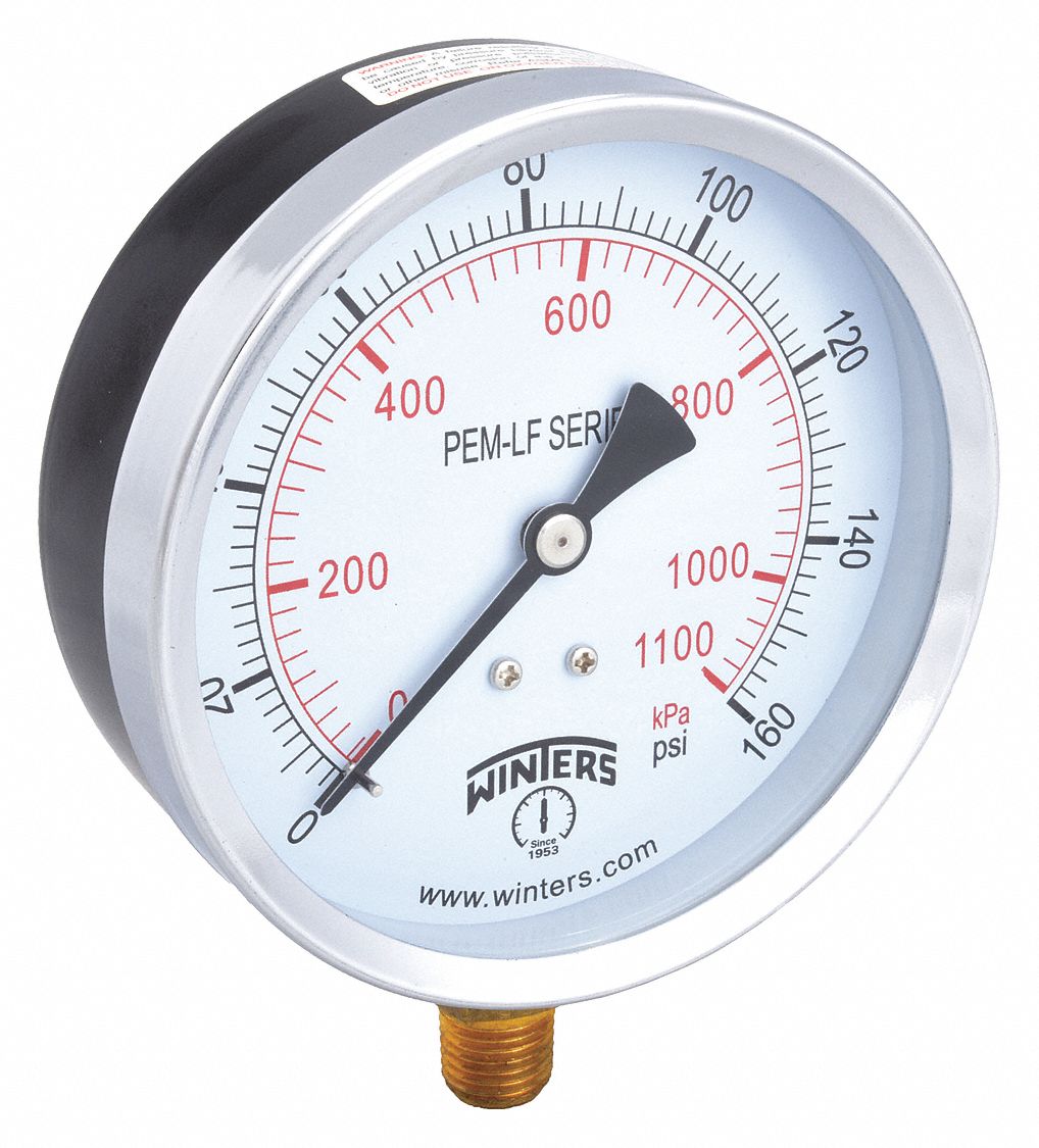 GAUGE,PRESSURE,0 TO 160 PSI,4 IN.