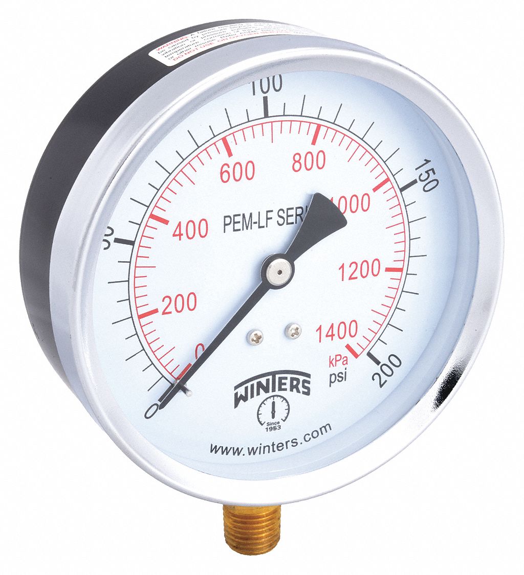 GAUGE,PRESSURE,0 TO 200 PSI,4 IN.