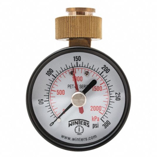 WINTERS Pressure Gauge, 0 to 300 psi Range, 3/4 in Female Swivel Hose Adaptor 20JN41PETM217LF