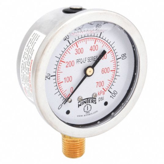 Winters PFQ804LF Gauge, Pressure, 0 to 100 psi, 2-1/2 in.