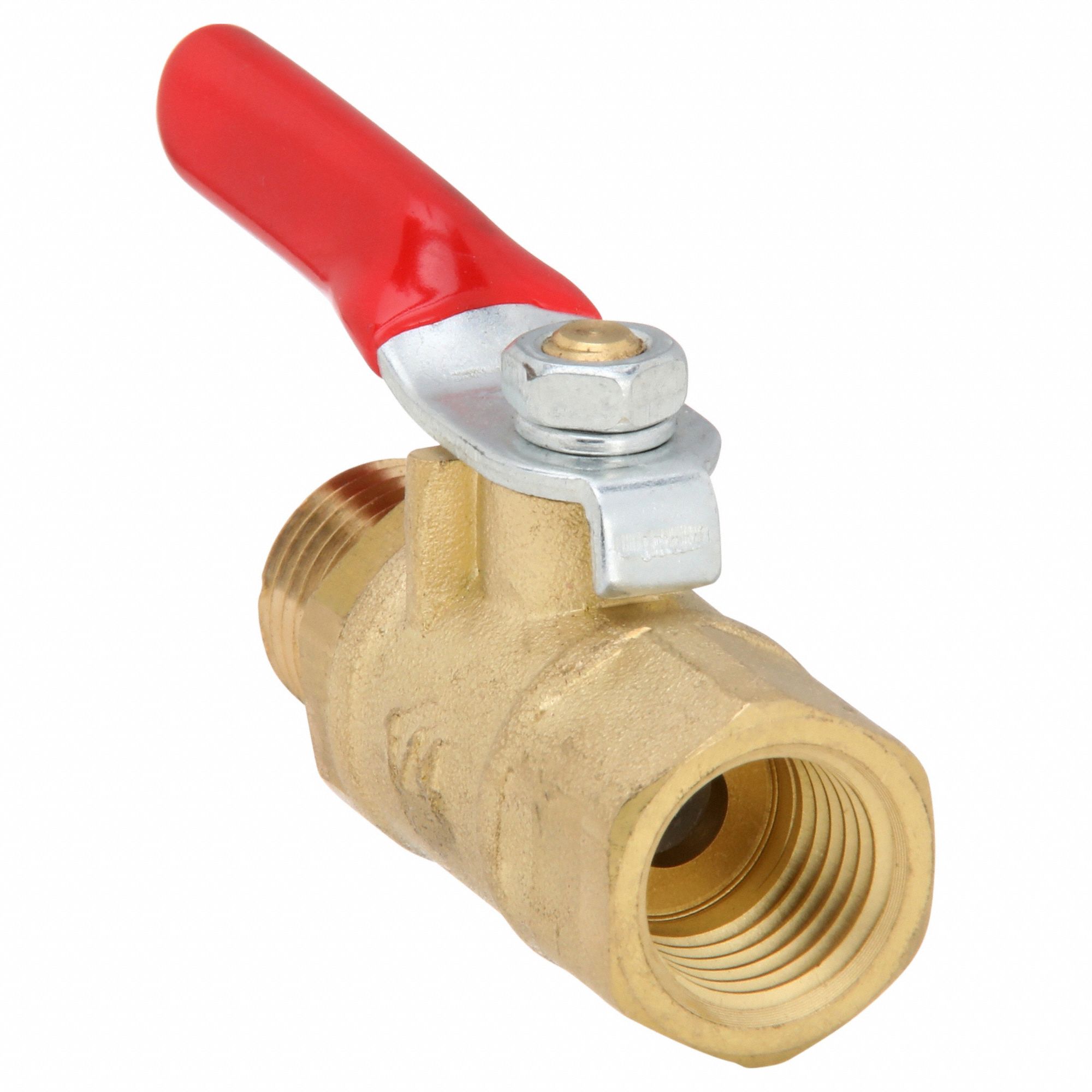 Manual Two-Way Ball Valve: 1/4 in, Brass, Straight, MNPT x FNPT, 400 psi Max. Pressure (CWP)