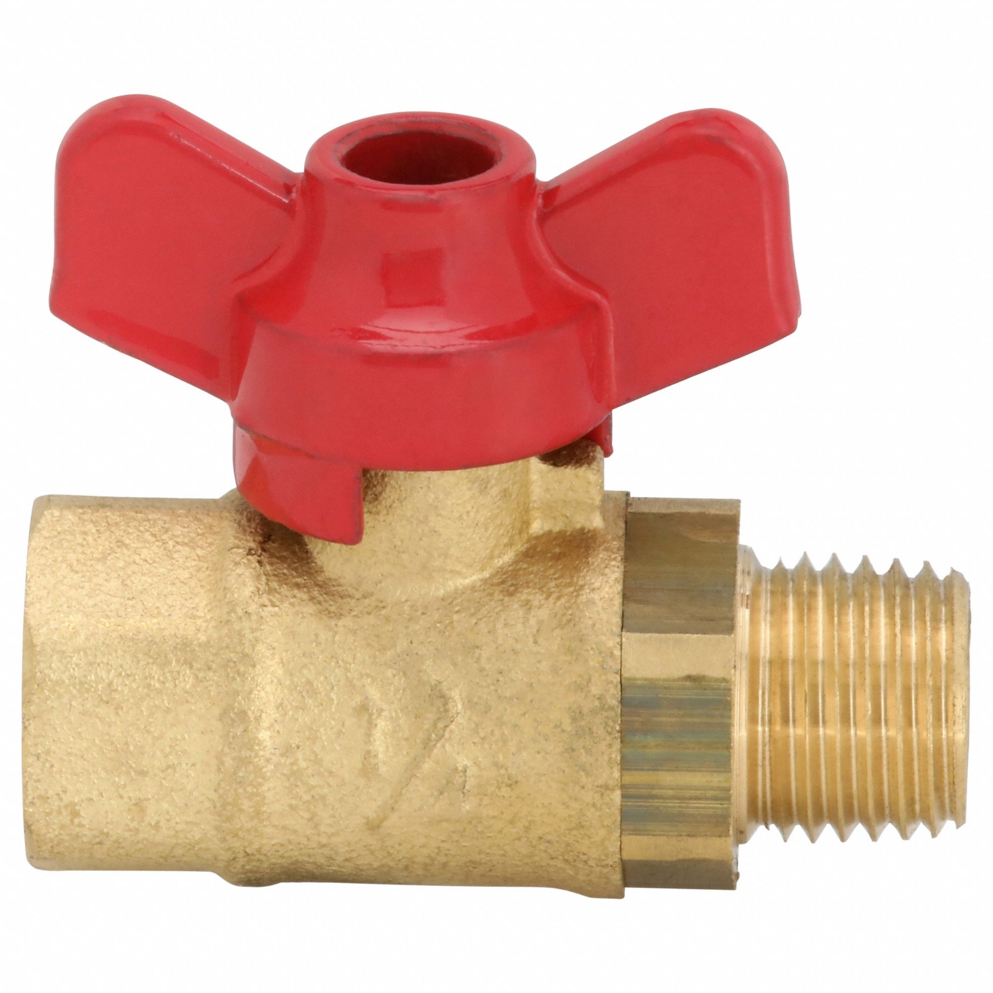 Manual Two-Way Ball Valve: 1/4 in, Brass, Straight, MNPT x FNPT, 400 psi Max. Pressure (CWP)