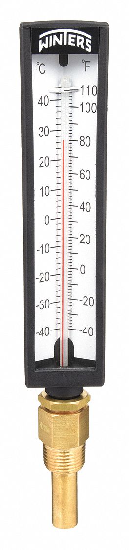 INDUSTRIAL GLASS THERMOMETER, +/-2% ACCURACY, 40 ° C/110 ° F MAXIMUM TEMPERATURE, -40 ° C MIN TEMP
