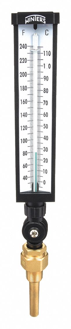 INDUSTRIAL GLASS THERMOMETER, +/-1% ACCURACY, 115 &deg; C MAXIMUM TEMPERATURE, 240 &deg; F MAXIMUM TEMPERATURE, 0 &deg; C MIN TEMP