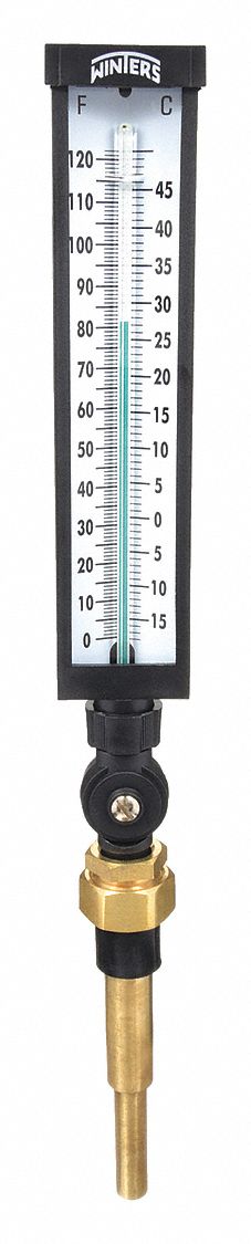 INDUSTRIAL GLASS THERMOMETER, +/-1% ACCURACY, 50 ° C/120 ° F MAXIMUM TEMPERATURE, -15 ° C MIN TEMP
