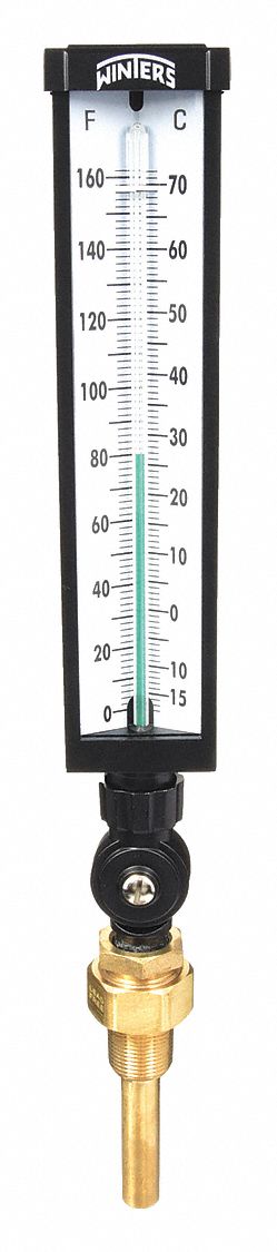 INDUSTRIAL GLASS THERMOMETER, +/-1% ACCURACY, 70 ° C MAXIMUM TEMPERATURE, 160 ° F MAXIMUM TEMPERATURE, -15 ° C MIN TEMP