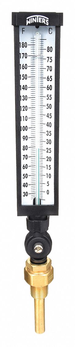 INDUSTRIAL GLASS THERMOMETER, +/-1% ACCURACY, 80 ° C MAXIMUM TEMPERATURE, 180 ° F MAXIMUM TEMPERATURE, 0 ° C MIN TEMP