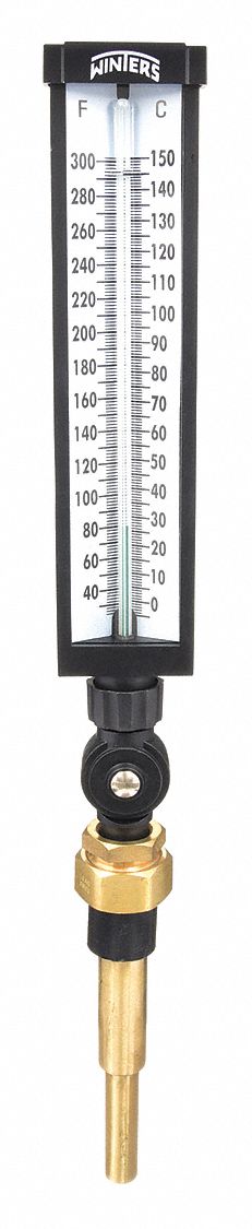 INDUSTRIAL GLASS THERMOMETER, +/-1% ACCURACY, 150 &deg; C MAXIMUM TEMPERATURE, 300 &deg; F MAXIMUM TEMPERATURE, 0 &deg; C MIN TEMP