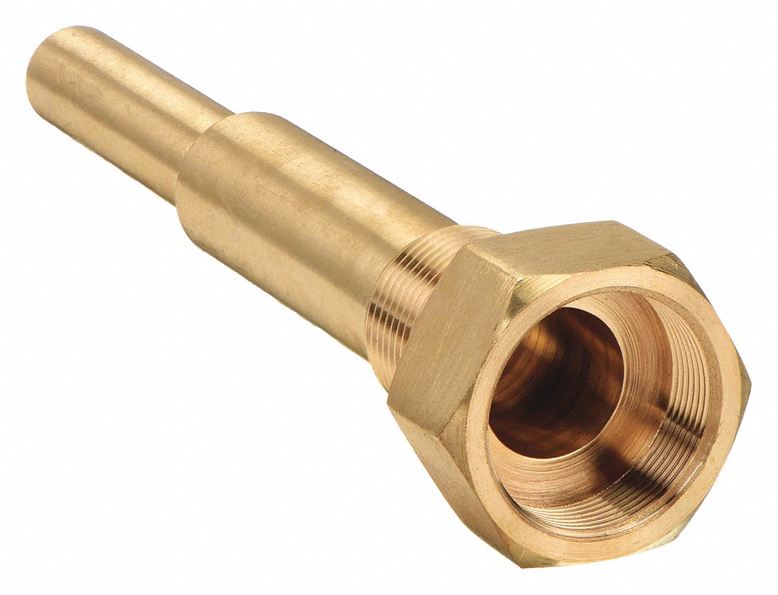 THREADED THERMOWELL, BRASS, FOR 6 IN STEM L, 5 IN INSERTION L, FOR 7/16 IN STEM DIAMETER, 710 PSI