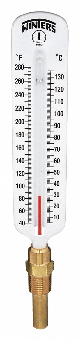 INDUSTRIAL GLASS THERMOMETER, +/-1% ACCURACY, 135 ° C MAXIMUM TEMPERATURE, 280 ° F MAXIMUM TEMPERATURE, 5 ° C MIN TEMP