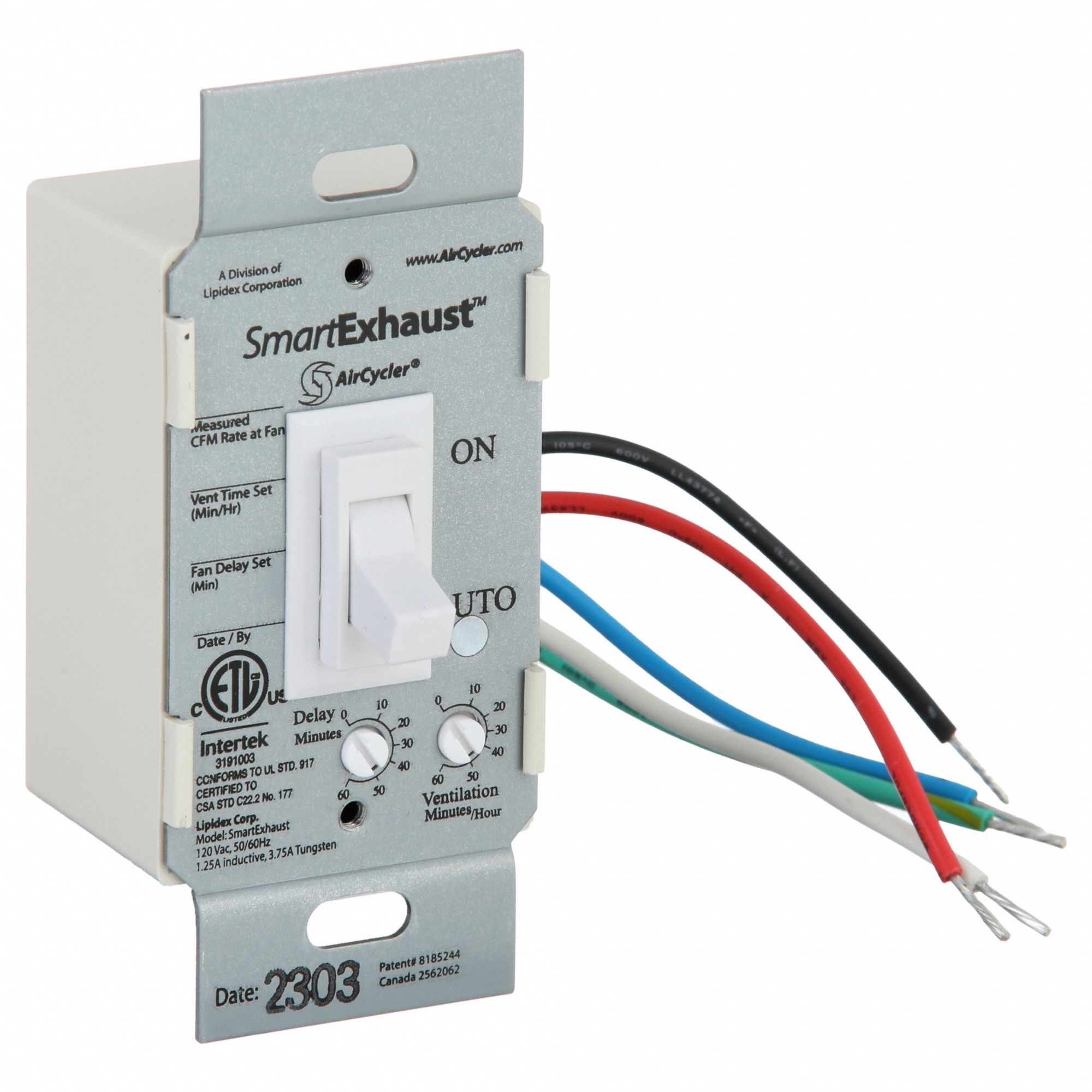 Speed and Light Control: Toggle, SPST, 1 Switches or Dials, 120V AC, Plastic Plate, White Plate