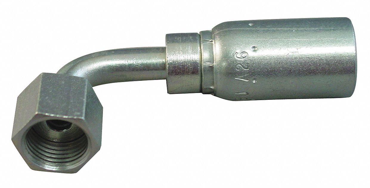 Hydraulic Crimp Fitting: Carbon Steel, 90° Elbow, -12 For Hose Dash Size, Female x Male