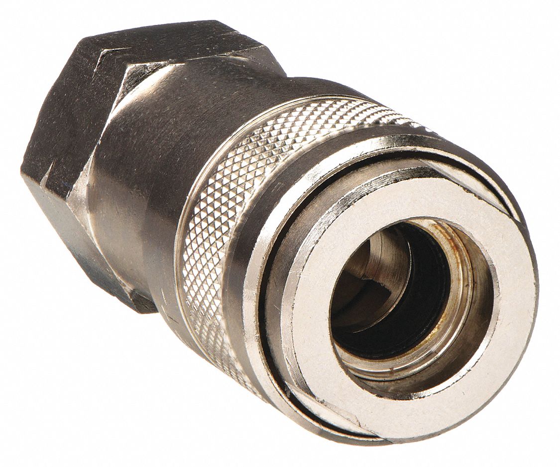 QUICK CONNECT HOSE COUPLING, ⅜ IN BODY SIZE, ½ IN HOSE FITTING SIZE, SLEEVE, FNPT, BRASS