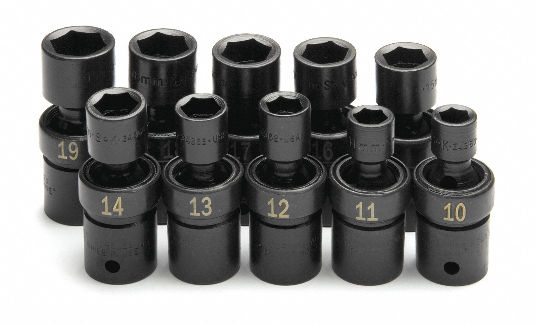 Impact Socket Set, Black Oxide, 1/2 in, Impact Rated No Grainger
