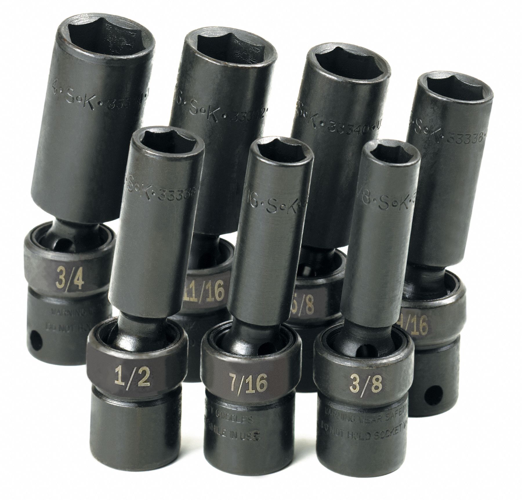 Impact Socket Set, Black Oxide, 3/8 in, Impact Rated No Grainger