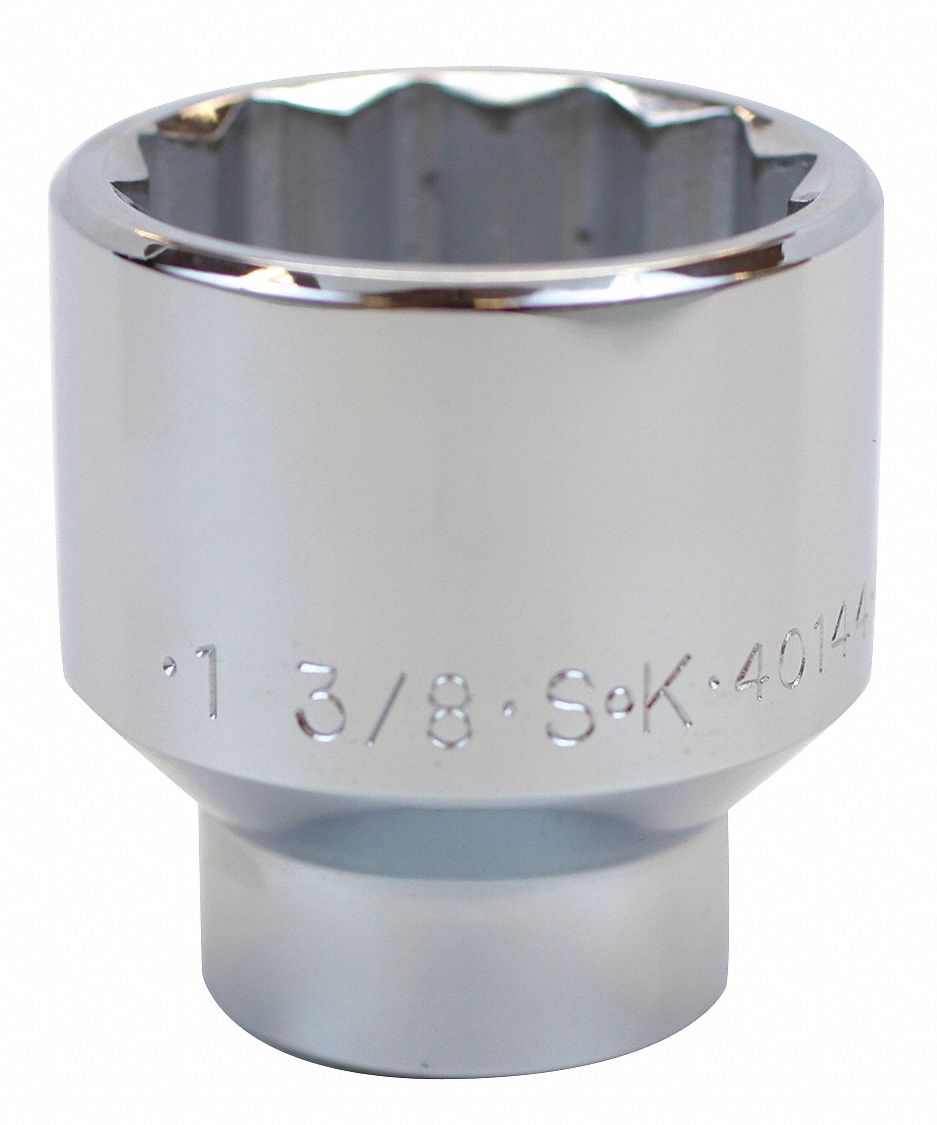 Socket: SAE, 1/2 in Drive Size, 1 3/8 in Socket Size, 12-Point, Std, Chrome