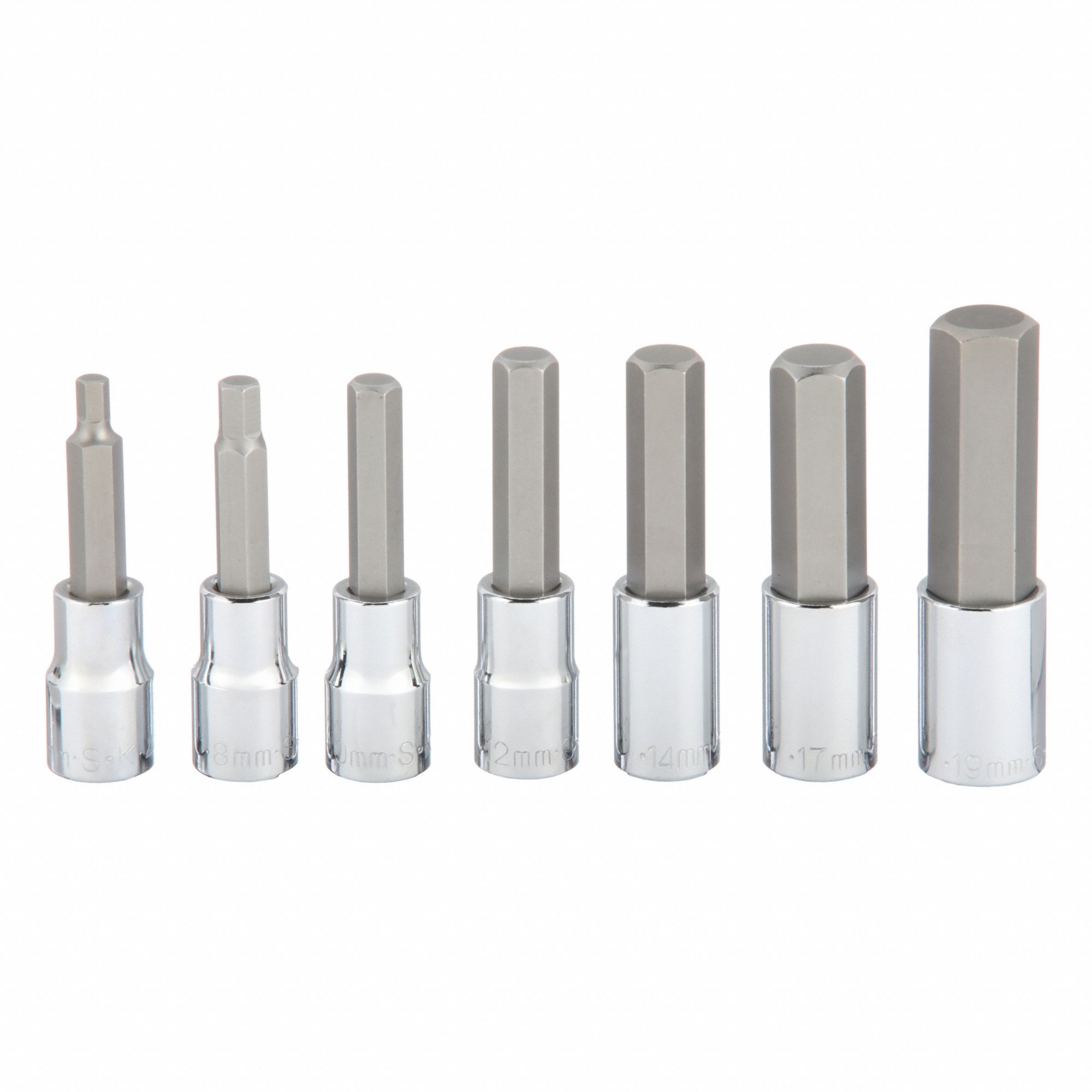 Socket Bit Set: 1 - 25 Pieces, 1/2 in Drive Size, 7 Pieces, Replaceable Insert