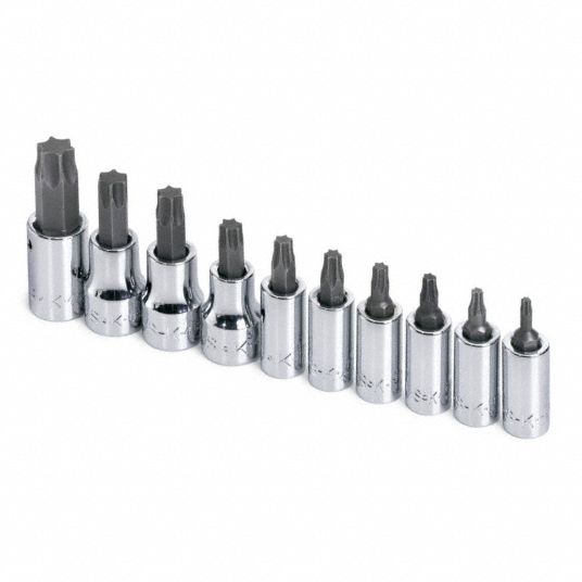 SK PROFESSIONAL TOOLS, 1/4 in_3/8 in Drive Size, 12 Pieces, Socket Bit ...