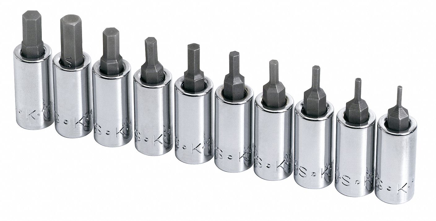 SOCKET BIT SET,1/4 IN. DR,10 PIECE,HEX