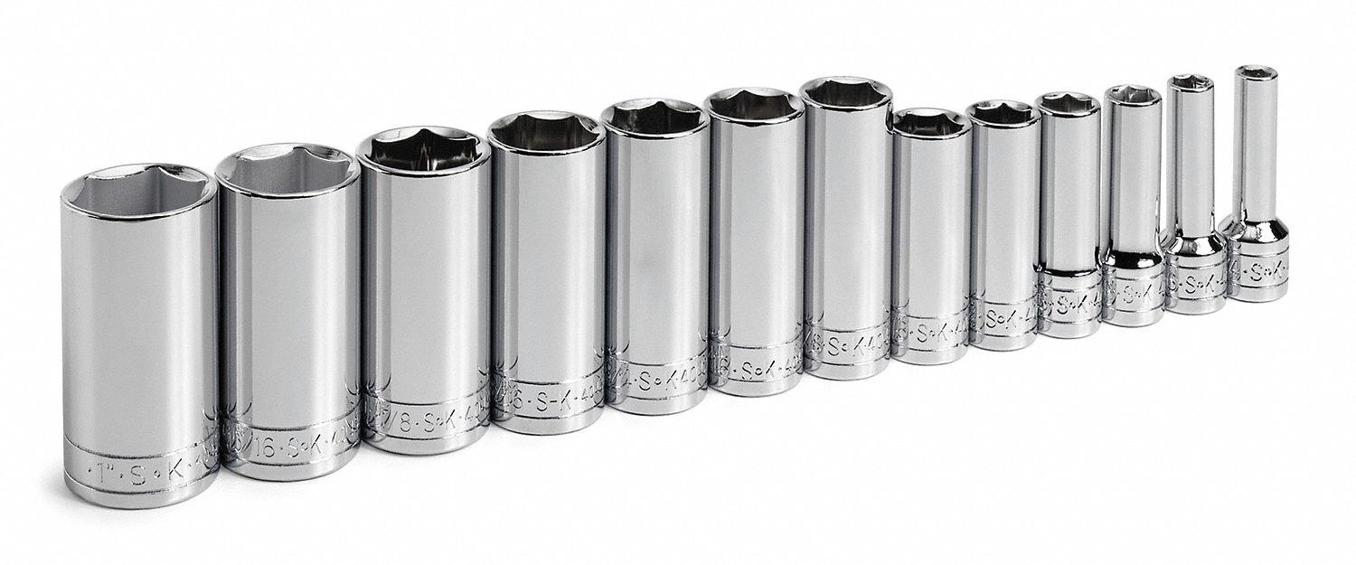 SK PROFESSIONAL TOOLS Socket Set, Socket Size Range 1/4 in to 1 in