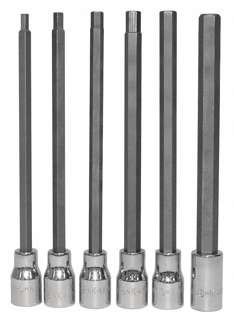 SK PROFESSIONAL TOOLS HEX BIT SOCKET SET,3/8 DR,SAE,LONG, - Socket Bit Sets  - WWG20K468