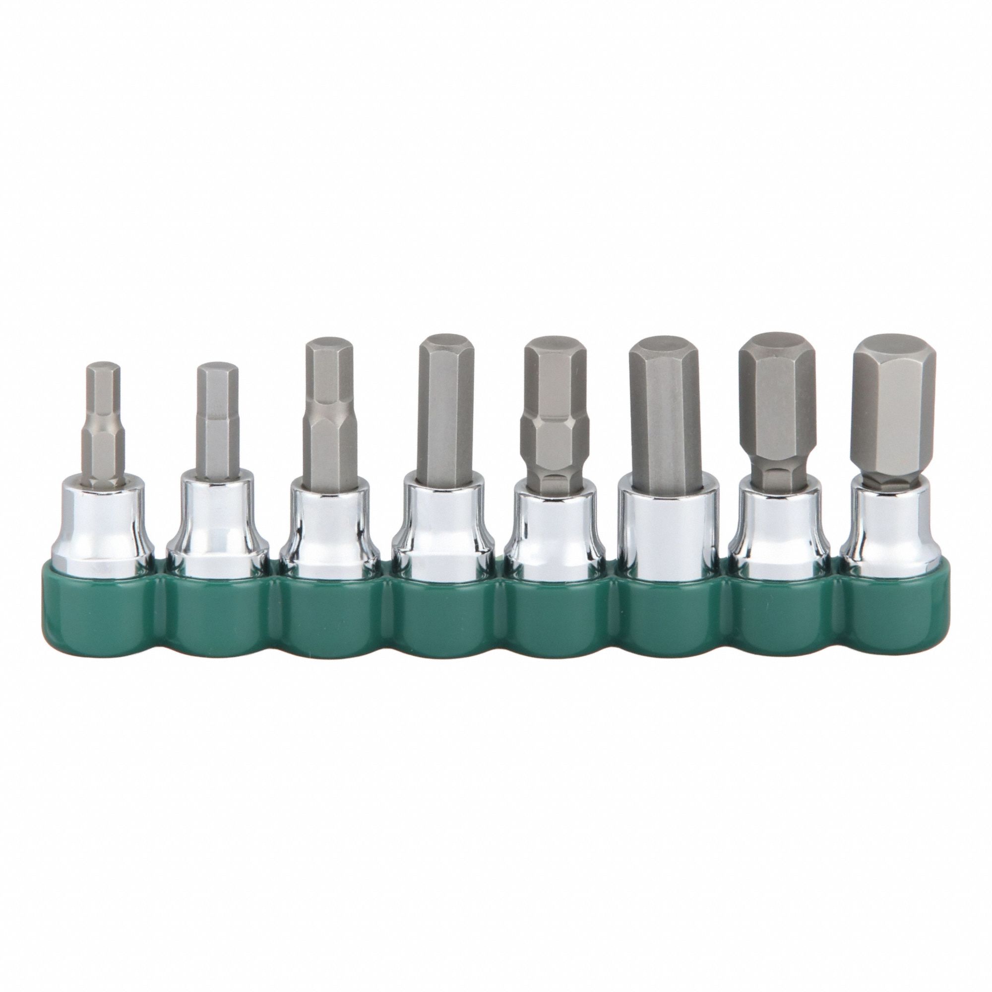 Socket Bit Set: 1 - 25 Pieces, 3/8 in Drive Size, 8 Pieces, 2 in Overall Lg