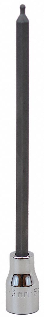 HEX BIT SOCKET,LONG BALL,3/8 IN DR,