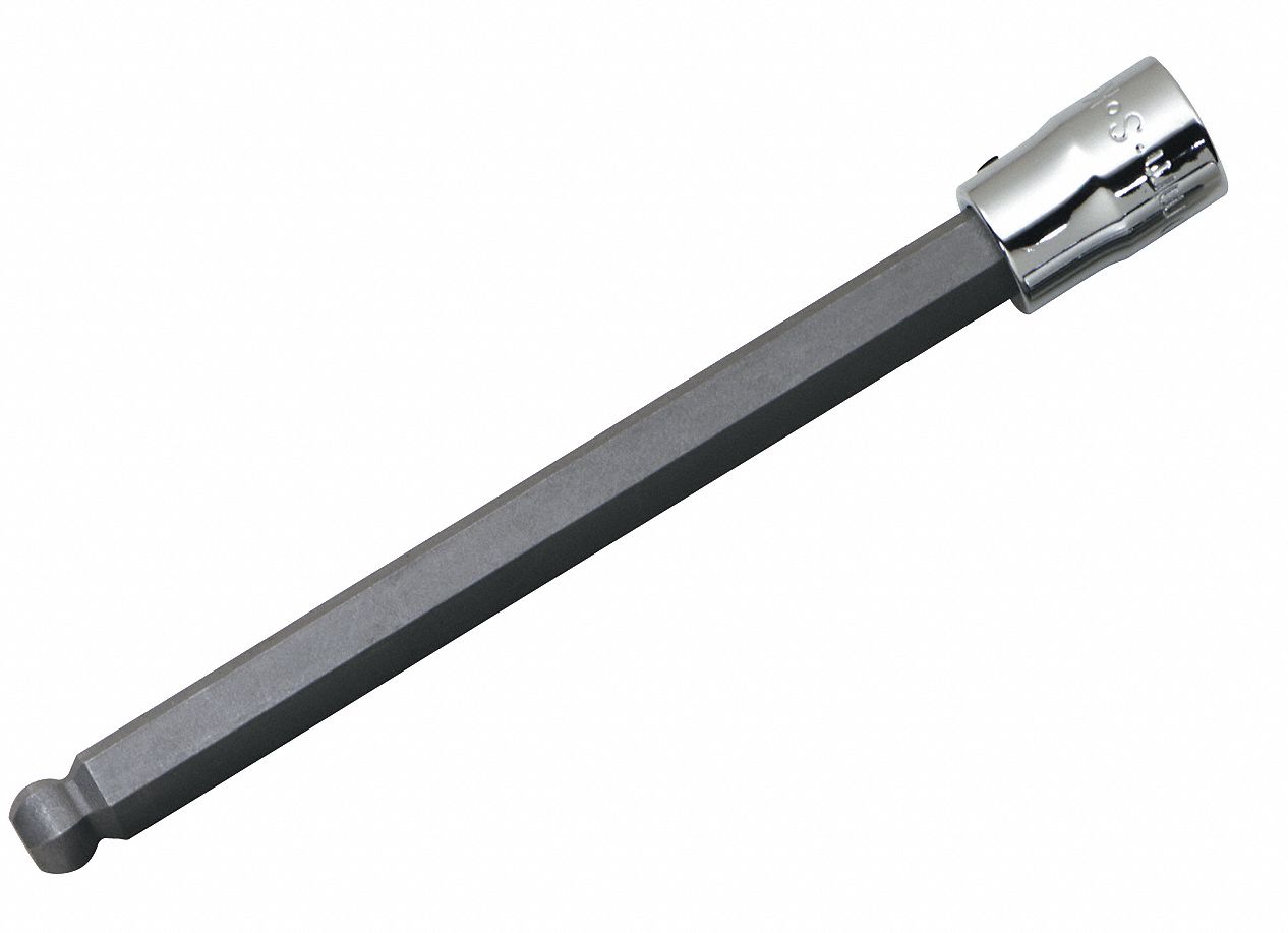 HEX BIT SOCKET,LONG BALL,3/8 DR,1/4