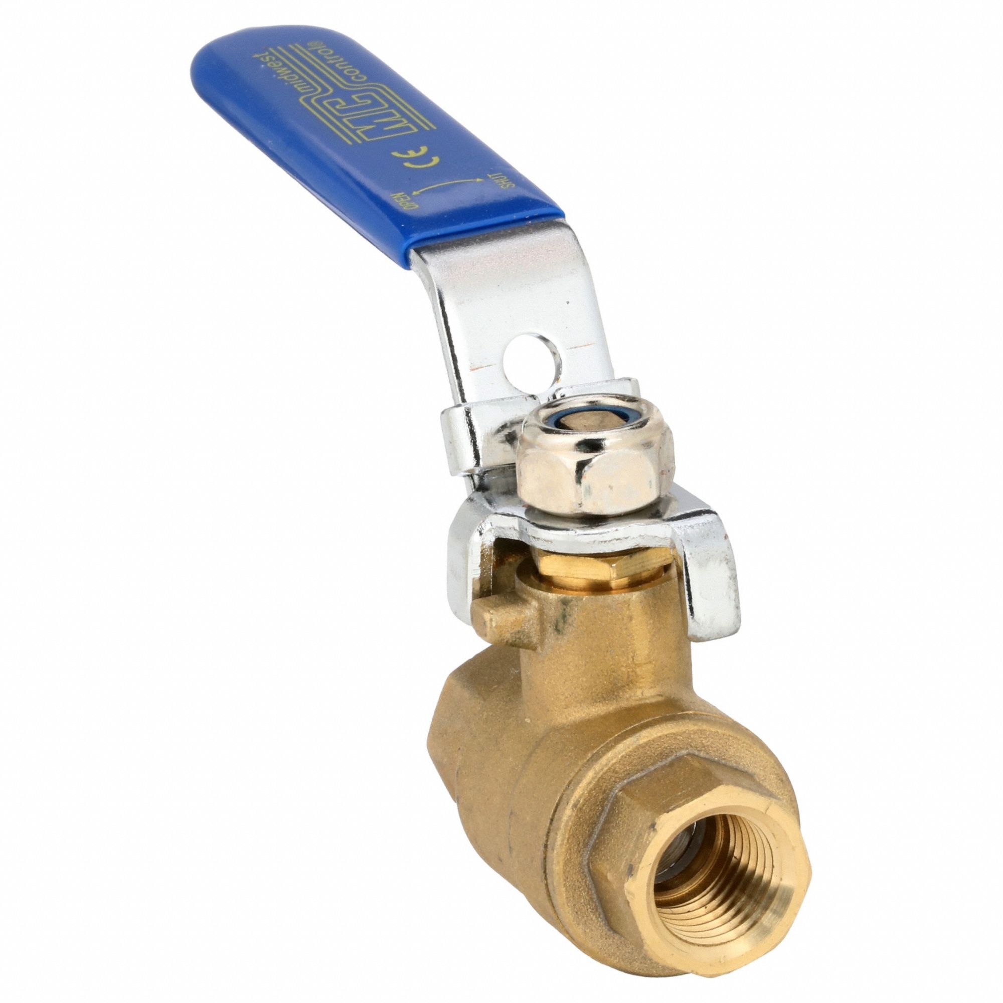 Manual Two-Way Ball Valve: 1/4 in, Brass, Straight, FNPT x FNPT, Full Port Ball Port