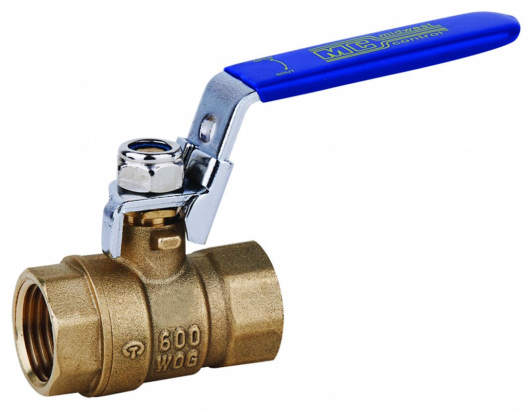 GRAINGER APPROVED Ball Valve, Brass, Inline, 2Piece, Pipe Size 3/4 in
