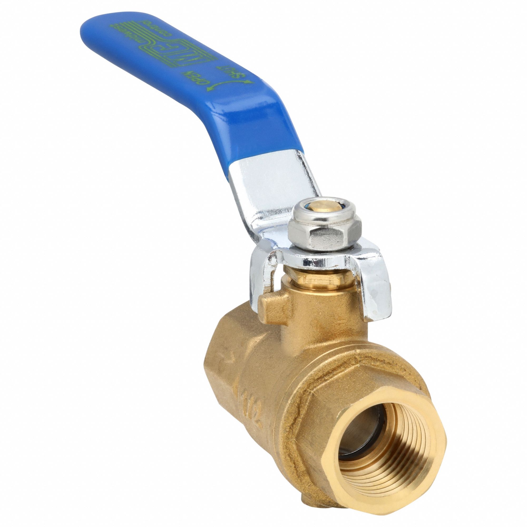 Manual Two-Way Ball Valve: 1/2 in, Brass, Straight, FNPT x FNPT, Full Port Ball Port