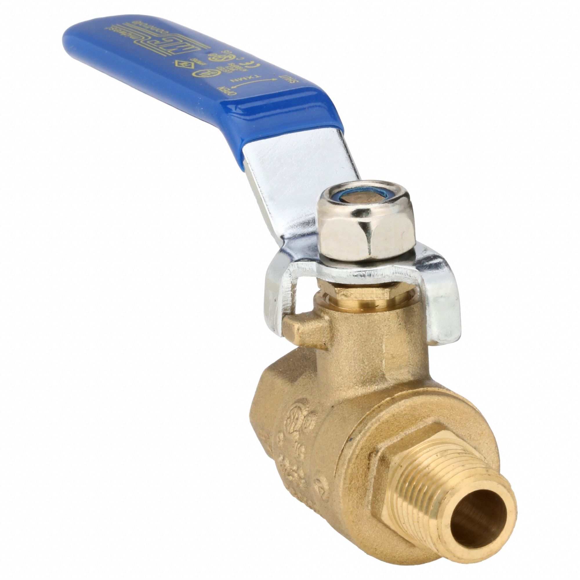 Manual Two-Way Ball Valve: 1/4 in, Brass, Straight, MNPT x FNPT, Full Port Ball Port