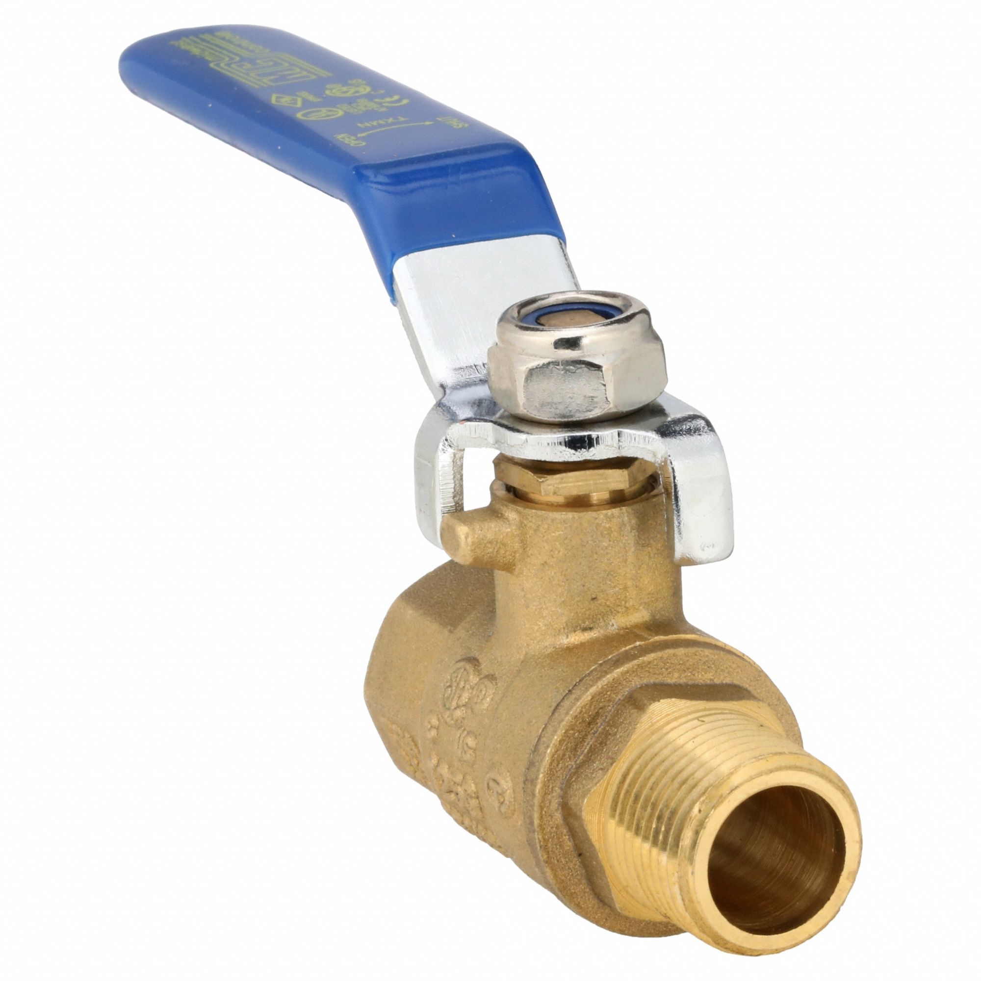 Manual Two-Way Ball Valve: 3/8 in, Brass, Straight, MNPT x FNPT, Full Port Ball Port