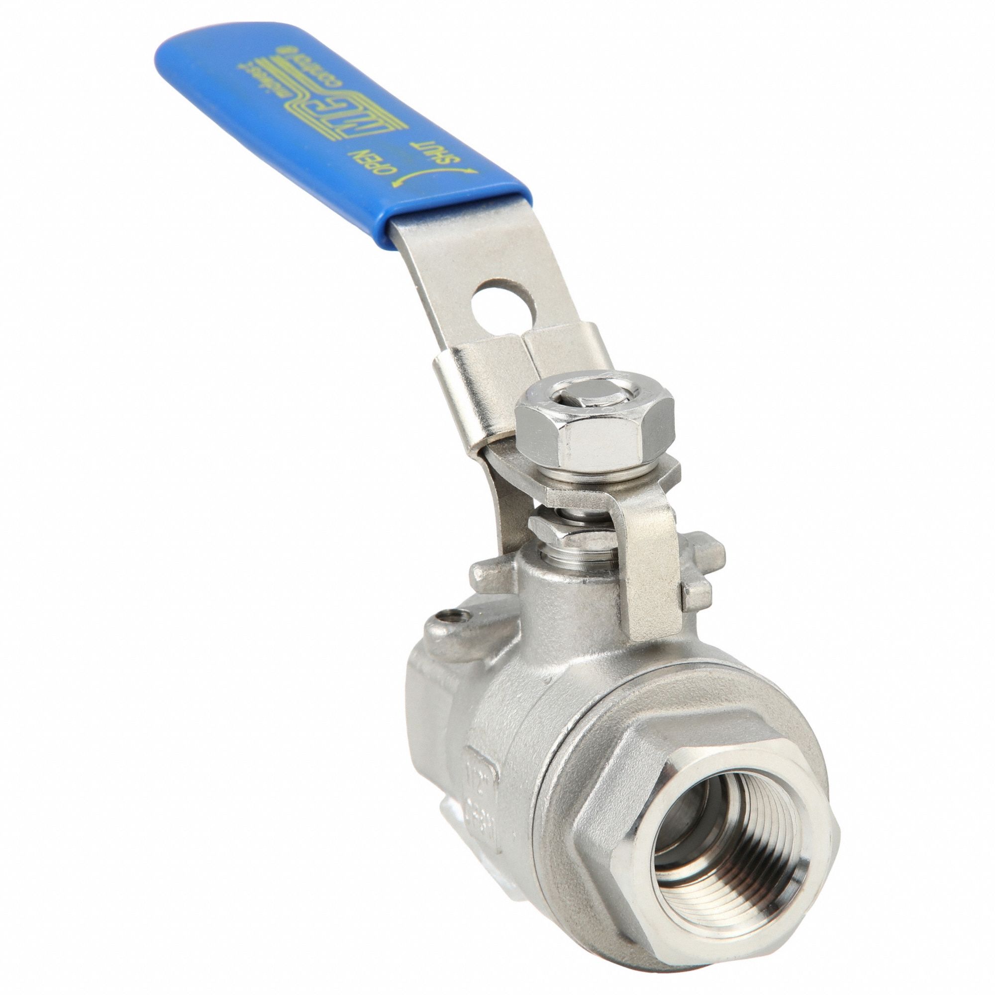 Manual Two-Way Ball Valve: 1/2 in, 316 Stainless Steel, Straight Valve Body, PTFE