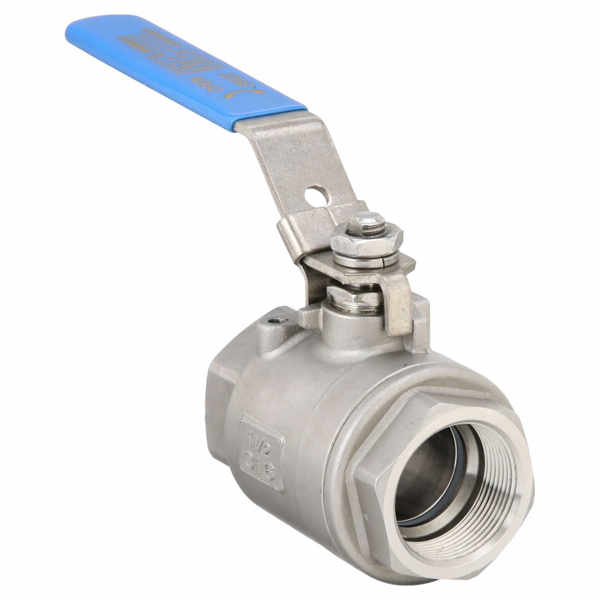 Manual Two-Way Ball Valve: 1 1/2 in, 316 Stainless Steel, Straight Valve Body, PTFE