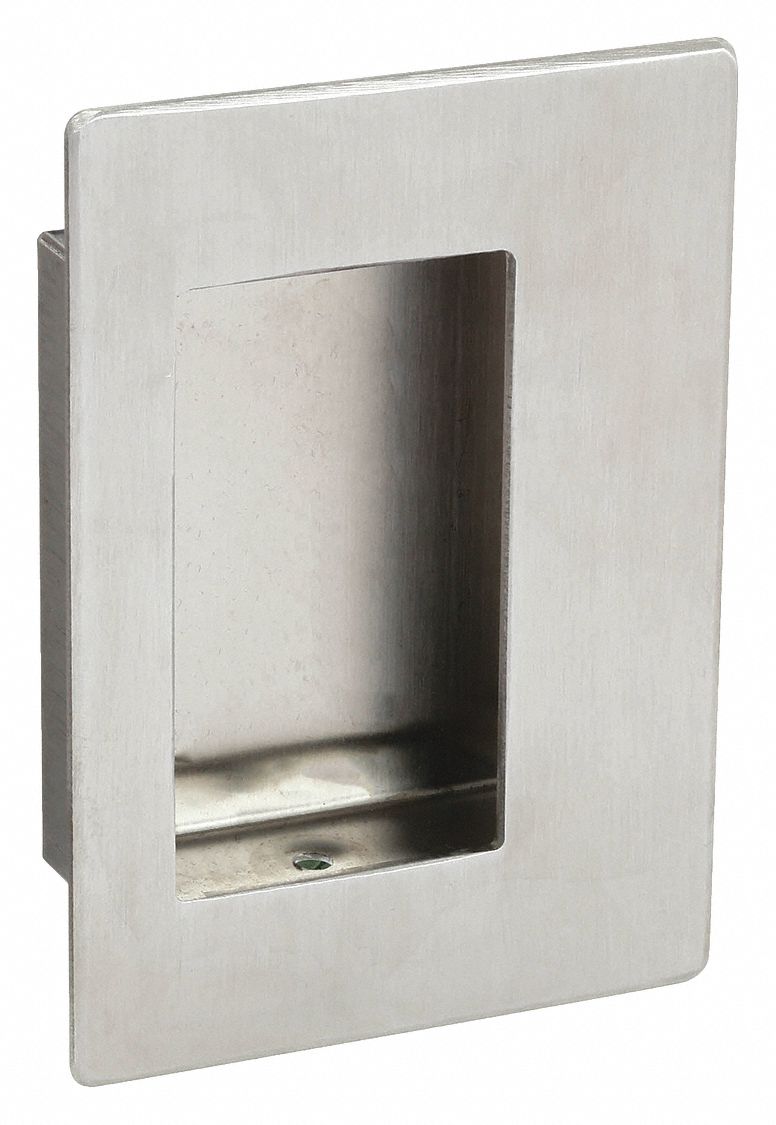 Recessed Pull Handle: Threaded Holes, Stainless Steel, Silver, Tray, 5 in Overall Lg