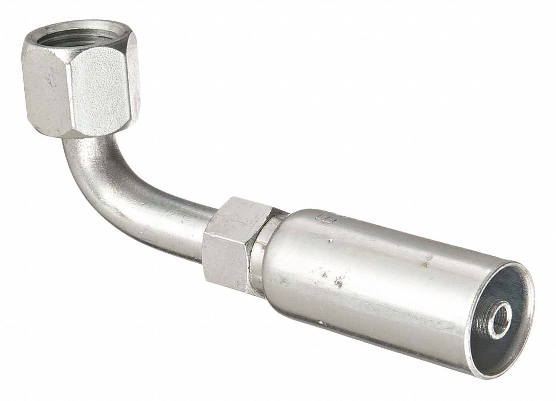 Hydraulic Crimp Fitting: Carbon Steel, 90° Elbow, -4 For Hose Dash Size, Female x Male